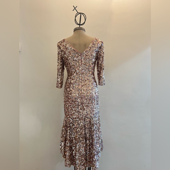 Adrianna papell 3/4 sleeves fully colorful sequins round neck midi dress - Picture 6 of 11